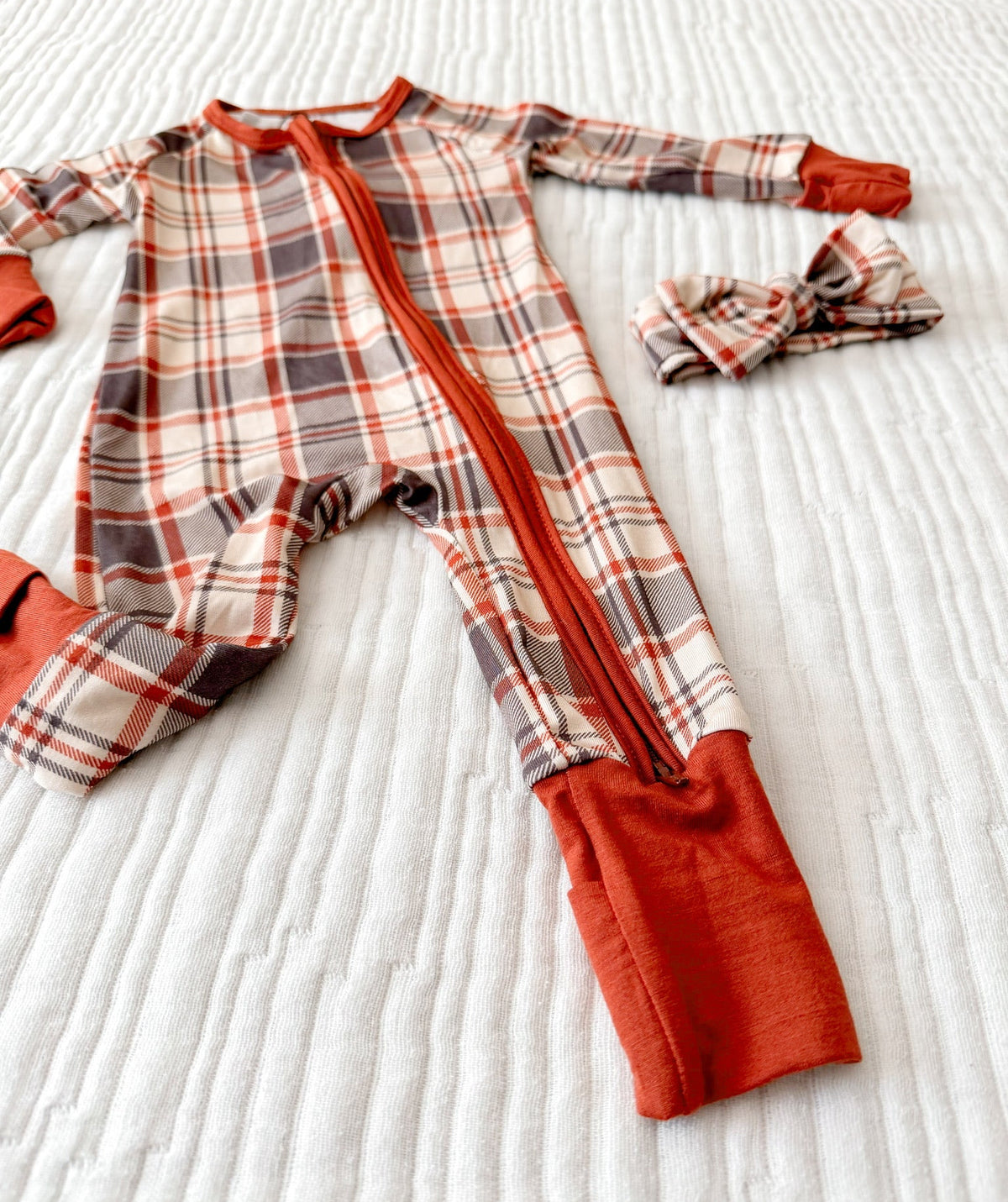AUTUMN PLAID • baby bamboo zipper pajama (one-piece)