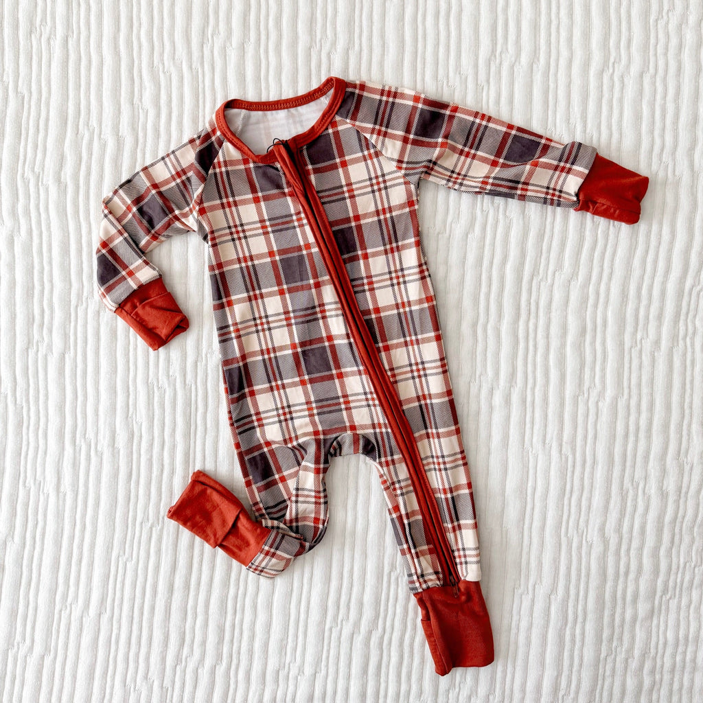 AUTUMN PLAID • baby bamboo zipper pajama (one-piece)