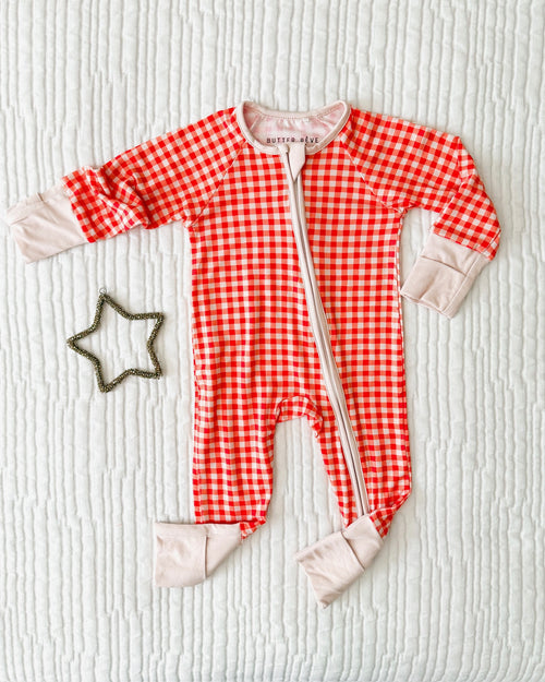 FALL GINGHAM • baby bamboo zipper pajama (one-piece)