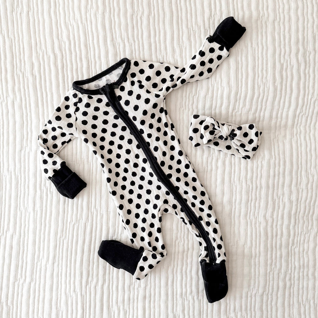POLKA DOTS • baby pointelle zipper pajama (one-piece)