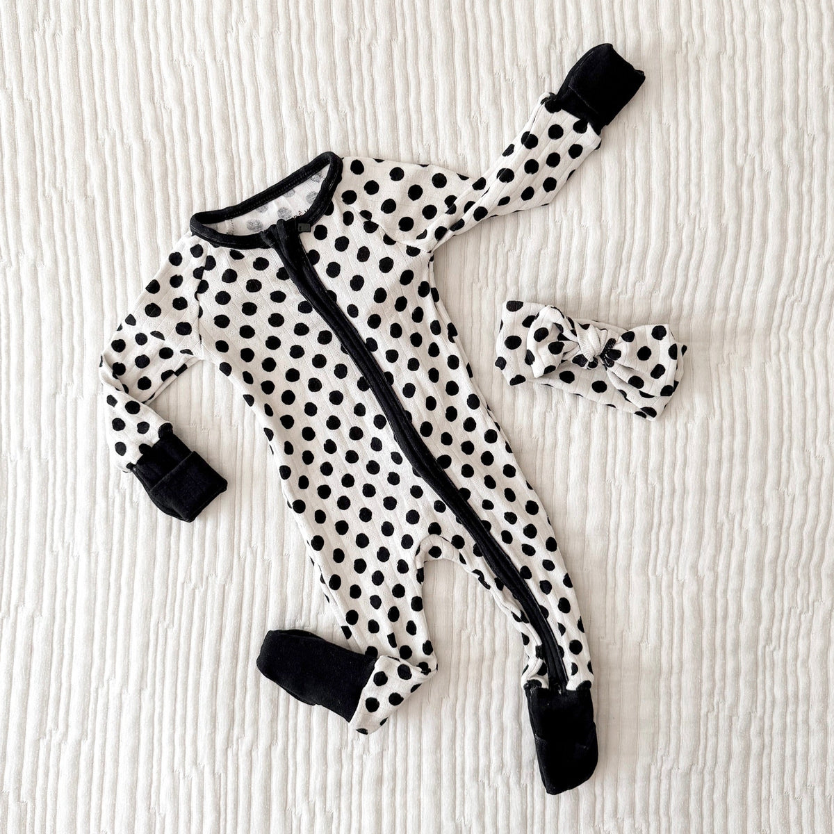 POLKA DOTS • baby pointelle zipper pajama (one-piece)