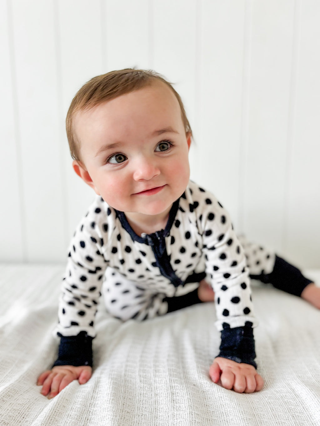POLKA DOTS • baby pointelle zipper pajama (one-piece)