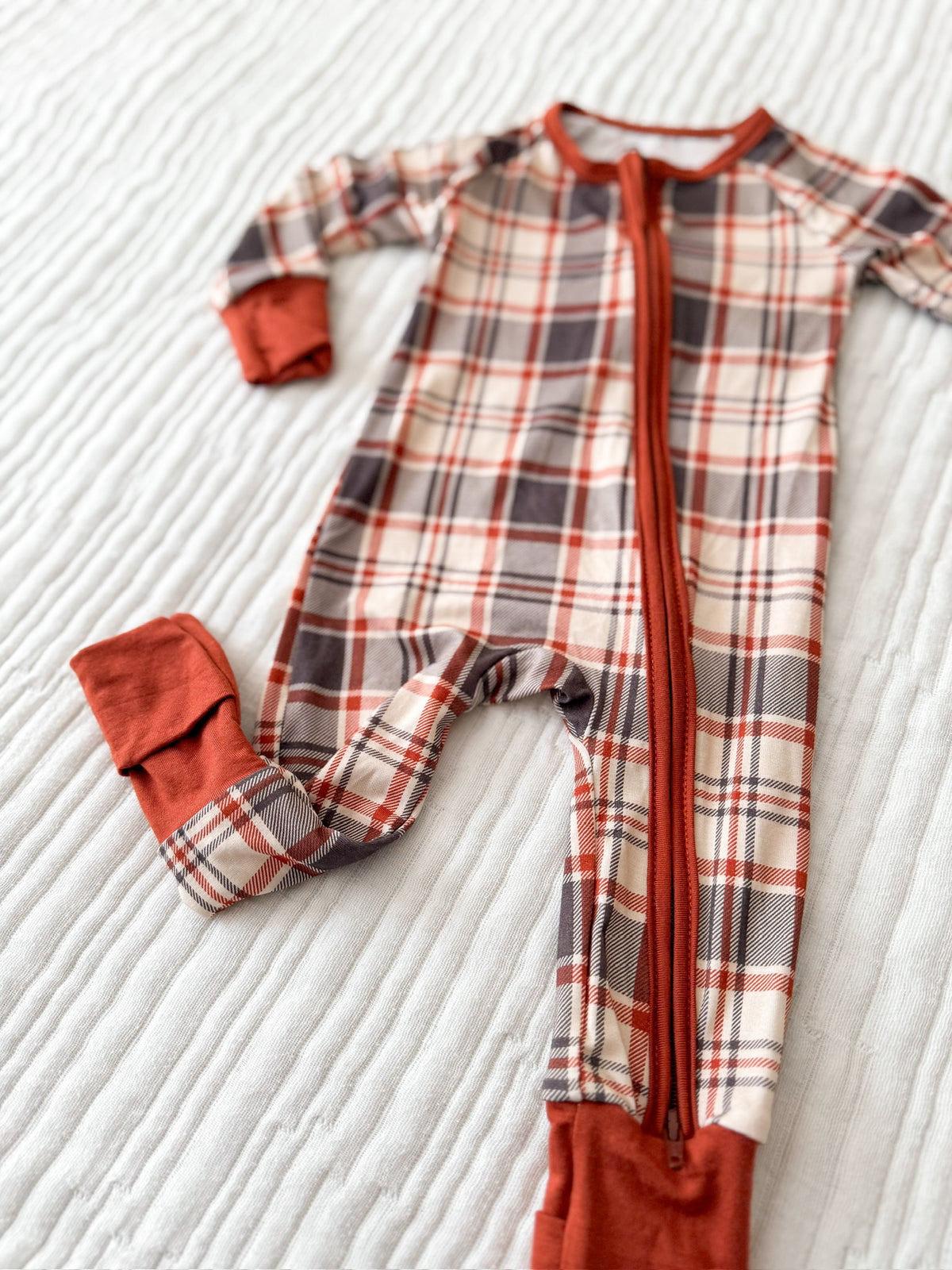 AUTUMN PLAID • baby bamboo zipper pajama (one-piece)